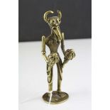 Brass Birdman Figure wearing horned masked, holding two Sceptres, height approx 16cm