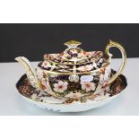 Royal Crown Derby Imari Patterned Squat Tea Pot together with 19th century Crown Derby Plate,