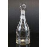 Georgian Glass Taper Decanter, wheel engraved with flowers and swags, 29cms high including stopper