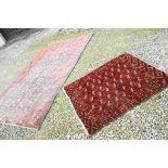 Two Red and Blue Ground Rugs with similar Geometric Patterns, 120cms x 140cms and 185cms x 330cms