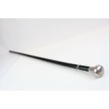An early 20th century ebonised silver topped walking cane London 1901.