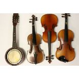 Vintage Ukulele and Three Violins for restoration