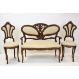 Victorian Style Salon Suite comprising a Two Seater Open Arm Settee, 102cms long and Two Side