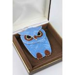 Lea Stein Paris brooch modelled as an owl, blue body, length approx 6cm