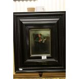 Picture of a 19th century Gentleman sat in an Armchair smoking and reading, 20cms x 16cms, framed