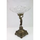Late Victorian Centrepiece comprising a Glass Bowl in the form of a Flower raised on a Gilt Metal