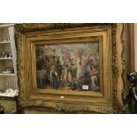 R A Hager, Oil Painting under Glass depicting a Continental Street Market , signed lower left and