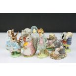 Nine Beswick Beatrix Potter Figures, seven stamped Beatrix Potter being Foxy Whiskered Gentleman,