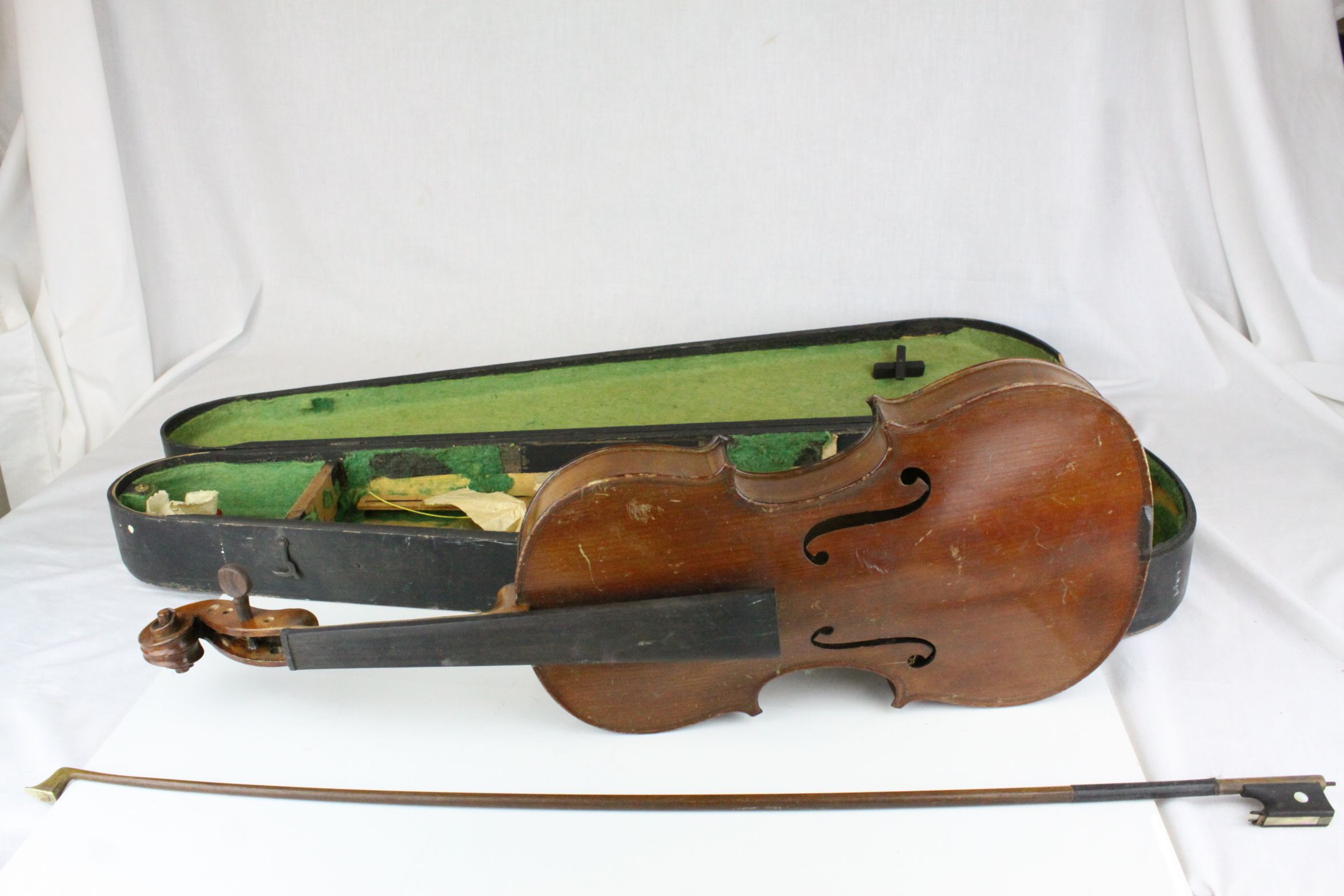 Violin and Bow (both a/f) in Wooden Violin Case
