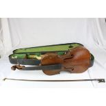 Violin and Bow (both a/f) in Wooden Violin Case