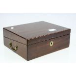 19th century Mahogany Writing Slope Box fitted with two glass inkwells, 27cms wide