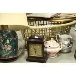 Mixed Lot including a Ceramic Table Lamp, Two Small Mirrors, Mantle Clock, plus other 19th century