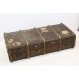 Early 20th century Canvas Covered and Wooden Bound Suitcase, with interior tray, 121cms long