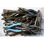 Box of Mostly Vintage pliers and related tools