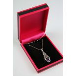 Silver Marcasite and Pear Shaped Amethsy Pendant Necklace