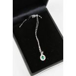 18ct White Gold Emerald and Diamond Pendant Necklace of 40 points