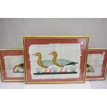 Two Paintings depicting Oriental Geese, largest 23cms x 91cms, framed and glazed