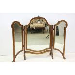 Large Mahogany Framed Triptych Dressing Table Mirror with bevelled edge, 89cms high