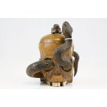 Wooden ' Skull with Snake ' Lidded Jar, 17cms high