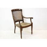 Colonial Style Hardwood Open Elbow Chair with Slatted Back and Rush Seat