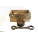 Vintage Wooden ' Fray Bentos Corned Beef ' Crate together with a Cast Iron ' GWR ' Boundary Post