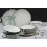 Extensive Part Dinner / Breakfast / Tea, white with green rims together with other ceramics