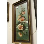 19th century Oil on Tin Botanical Study of Roses and Fauna