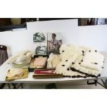 Vintage Clothing and Furs -Embroidered Silk Shawl, Silk Underskirts, Leather Glove Box, Lace,