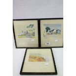 Three Small French Landscape Watercolours, images 10cms x 14cms, framed and glazed
