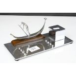 Art Deco Chrome Plated Inkstand with a Gondola and Gondolier, in the style of Hagenauer, 24cms long