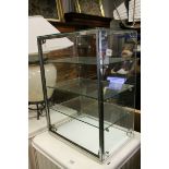 Mid 20th century Glass Shop Display Cabinet, with three glass shelves, lacking door, 45cms x 31cms x