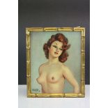 Continental Oil Painting of a Half Length Nude signed lower left F Pirazzini, 26cms x 20cms, gilt