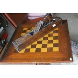 Large Early 20th century Ibbotson Smoothing Plane together with a Wooden Chess Board
