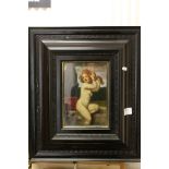 Picture of a Naked Young Woman sat on a Wall, 23cms x 16cms, Framed and Glazed in a Substantial