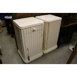 Two similar Late 19th / Early 20th century Painted Pine Cabinets, both with carved fluted bodies and