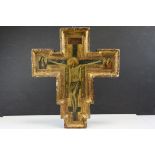 Florentine School - Wooden Icon Cross painted with a scene of the Crucifixion, label to verso '