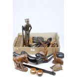 Collection of African Carved Wooden Animals and Figures plus a Wooden Cribbage Board, etc