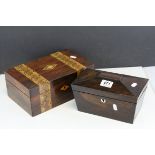 Victorian Inlaid Jewellery Box with lift out tray, 28cms wide together with a Tea Caddy