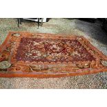 Orange and Maroon Ground Floral Patterned Rug / Wall Hanging 270cms x 365cms