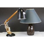 A vintage anglepoise lamp together with a serpentine stone lamp with shade.