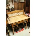 Victorian Pine Washstand with Tiled Back, 94cms wide x 107cms high