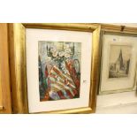 Studio Framed Oil Painting Still Life, Table setting with Vase of Flowers, signed A Roland