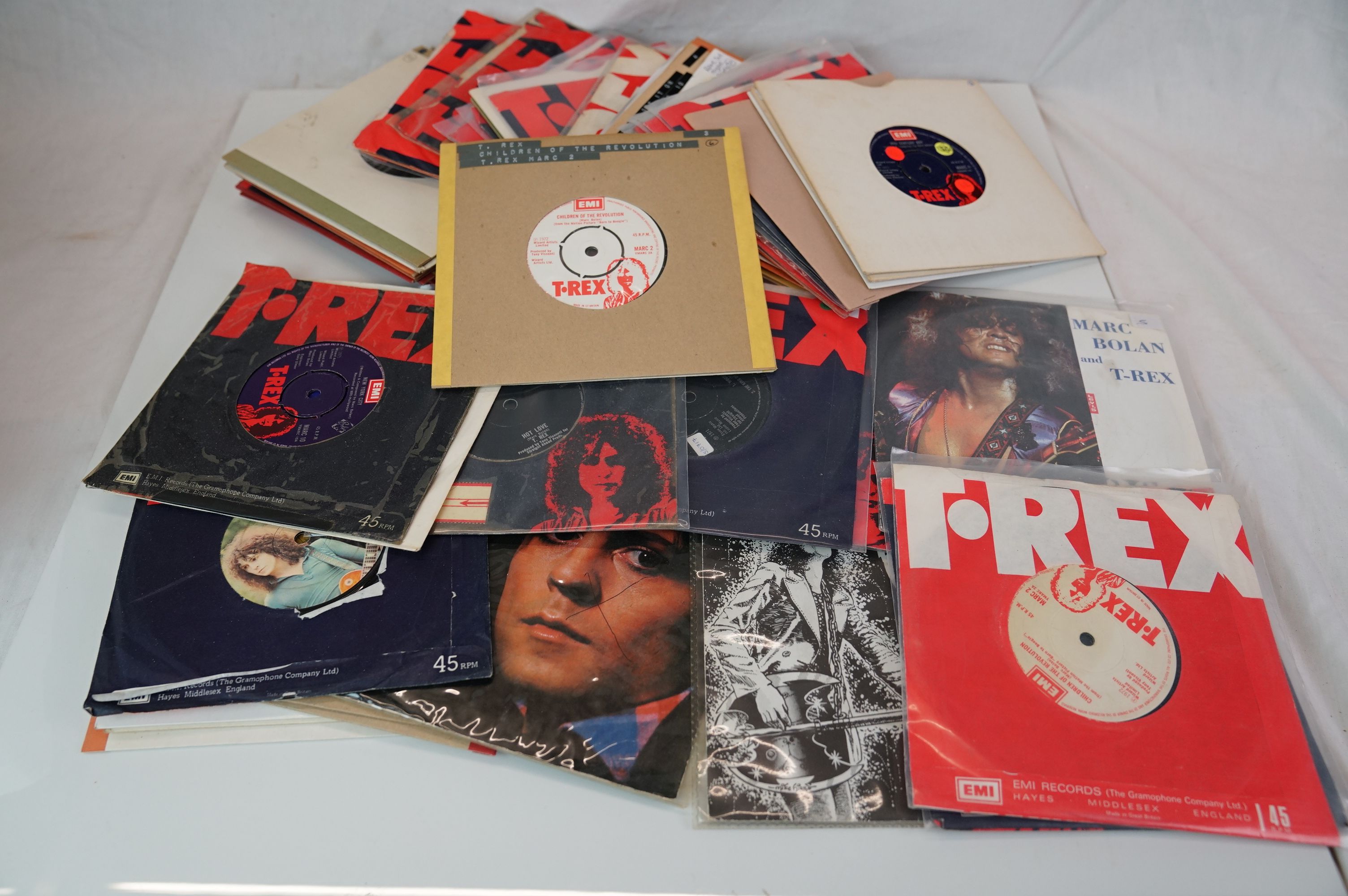 Vinyl - Collection of 50 T Rex and Marc Bolan 45s, some in sleeves, some without, condition varies - Image 2 of 3