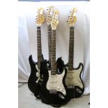 Guitars - 4 Stratocaster style guitars. Various Brands to include 2 x Encore's. Condition varies