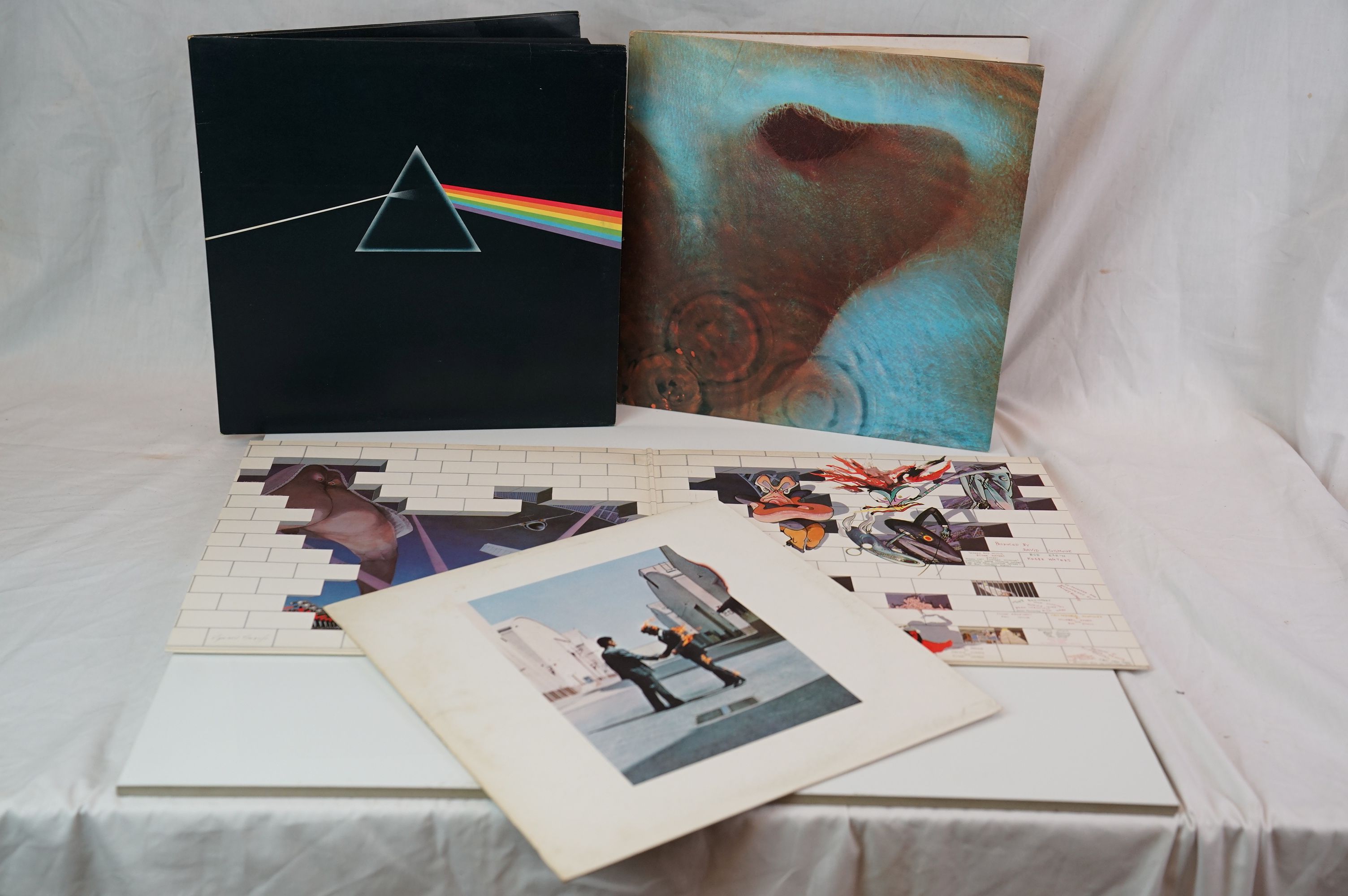 Vinyl - Four Pink Floyd LPs to include Dark Side of The Moon on Harvest SHVL804 stereo, Meddle on