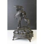 Meiji period Japanese Bronze Stork with Snake