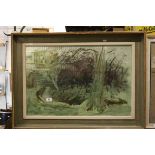 John Edwin Blake, Impressionist Mixed Media Painting of Lane and Woodland, 50cms x 75cms, framed and