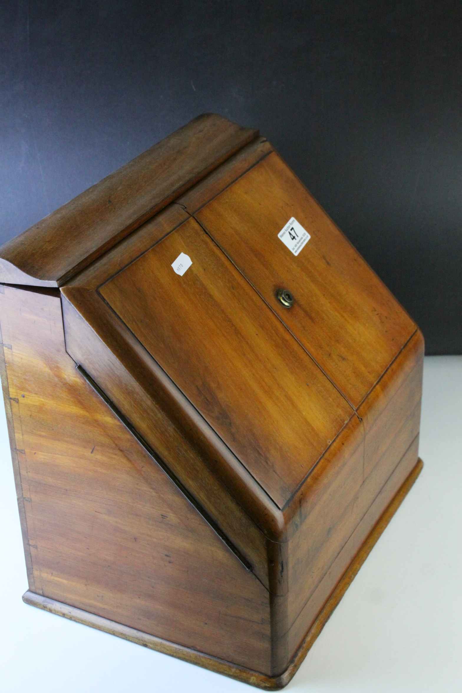 Victorian Mahogany Stationery Cabinet, the sloping front with two doors opening to reveal a fitted - Image 10 of 10