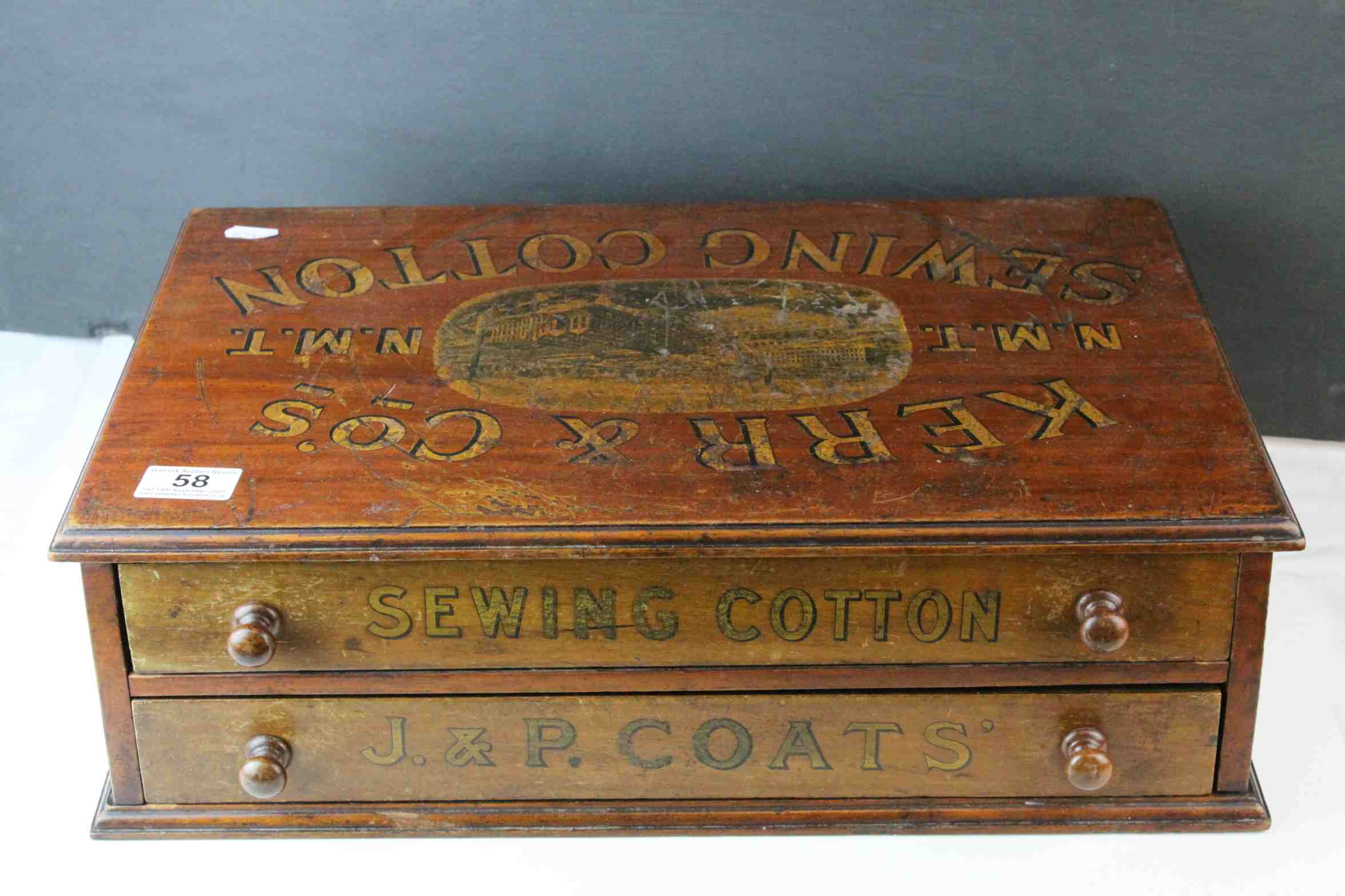 Early 20th century Haberdashery Advertising ' Kerr & Co N.M.T ' Sewing Cotton Cabinet of Two