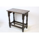 17th century or Later Oak Side Table raised on turned and block supports with cross-stretchers,
